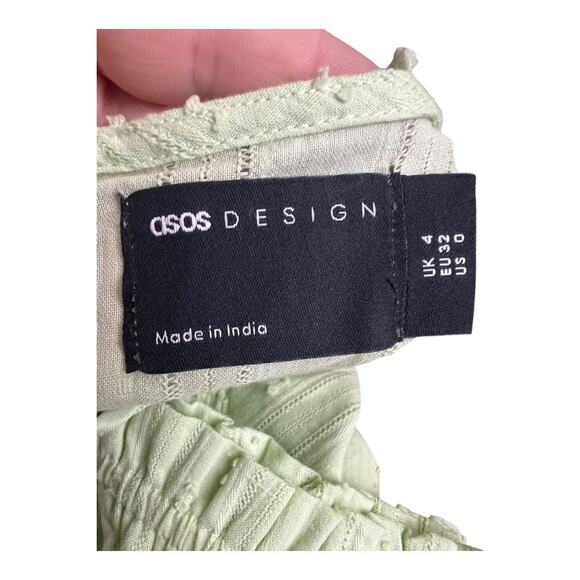 Asos Green Cotton Dress Mini Skater Fit & Flare Xs 0 cutout cottagecore coquette - Picture 7 of 9